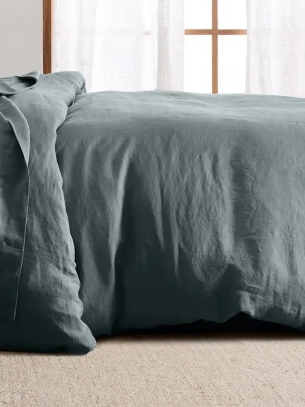 Quince European Linen 1 Piece Duvet Cover, Full/Queen (Ocean) No shams